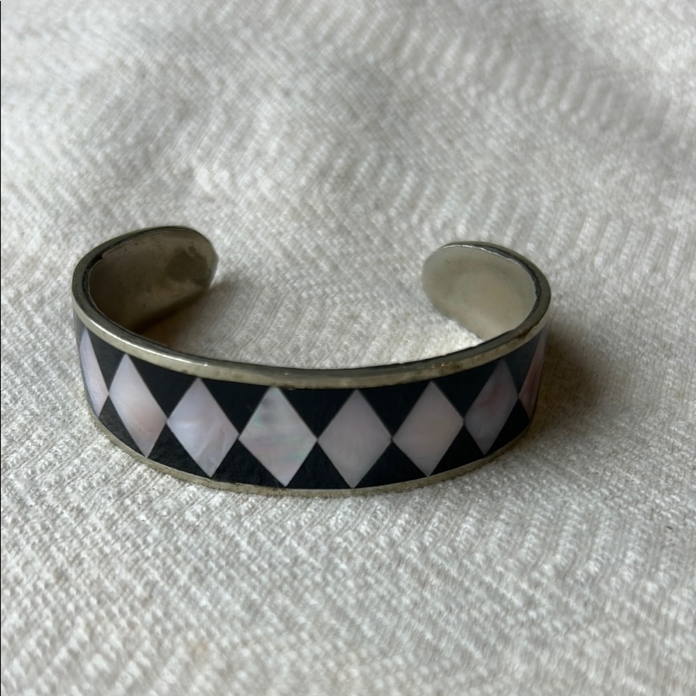 Black and White Diamond Pattern Mexican Cuff Bracelet